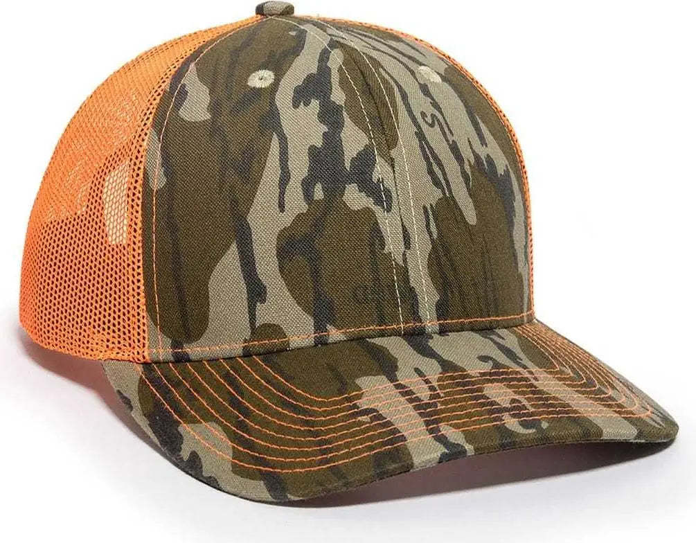 OC Sports OC771CAMO Adjustable Mesh Back Cap - Mossy Oak Original Bottomland Neon Orange - Mossy Oak Neon Orange / 6