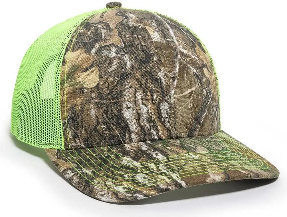OC Sports OC771CAMO Adjustable Mesh Back Cap - Realtree Edge Neon Yellow - Realtree Edge Lime / 6 7/8’’ - 7 1/2’’