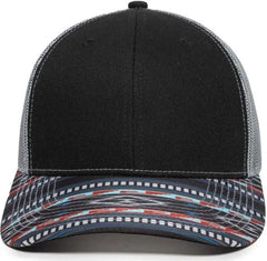 OC Sports OC771P Slight Pre-Curved Sublimated Visor Cap - Black Light Gray Aqua - Black Gray / 6 7/8’’ - 7 1/2’’