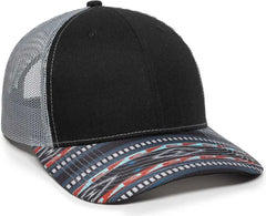 OC Sports OC771P Slight Pre-Curved Sublimated Visor Cap - Black Light Gray Aqua - Black Gray / 6 7/8’’ - 7 1/2’’