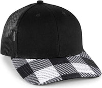 OC Sports OC771P Slight Pre-Curved Sublimated Visor Cap - Black Black Black Plaid - Black / 6 7/8’’ - 7 1/2’’