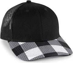 OC Sports OC771P Slight Pre-Curved Sublimated Visor Cap - Black Black Black Plaid - Black / 6 7/8’’ - 7 1/2’’
