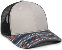 OC Sports OC771P Slight Pre-Curved Sublimated Visor Cap - Light Gray Black Aqua - Gray Black / 6 7/8’’ - 7 1/2’’