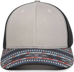 OC Sports OC771P Slight Pre-Curved Sublimated Visor Cap - Light Gray Black Aqua - Gray Black / 6 7/8’’ - 7 1/2’’