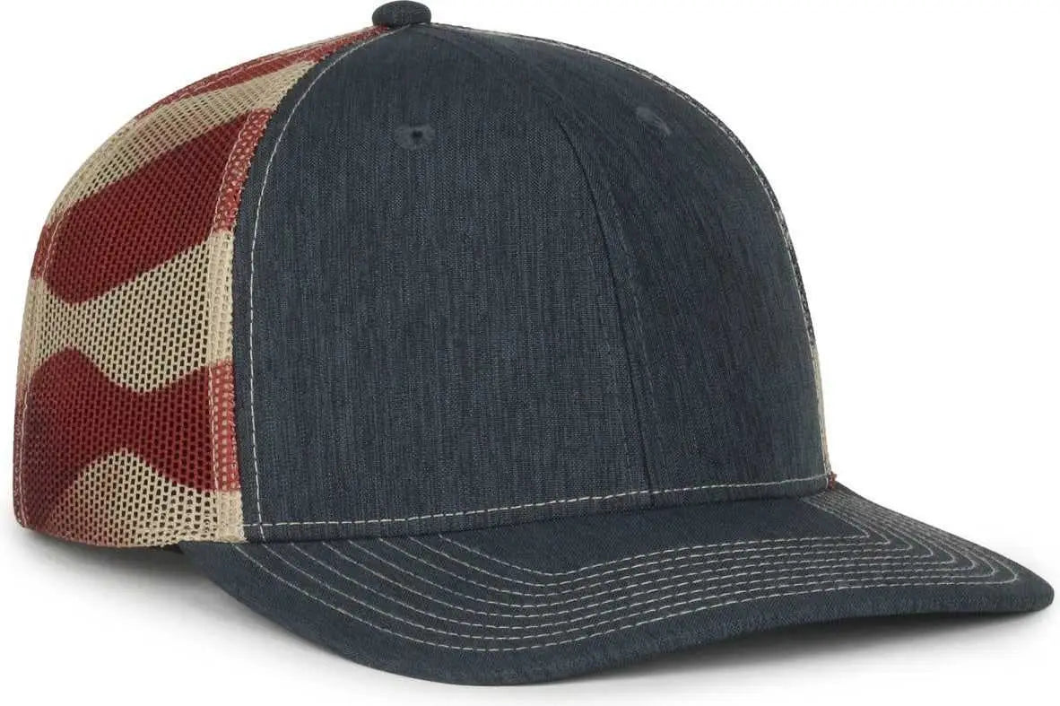 OC Sports OC771PM Mesh Back Mexican Flag Cap - Ln Heathered Navy Tan - Tan / OSFM