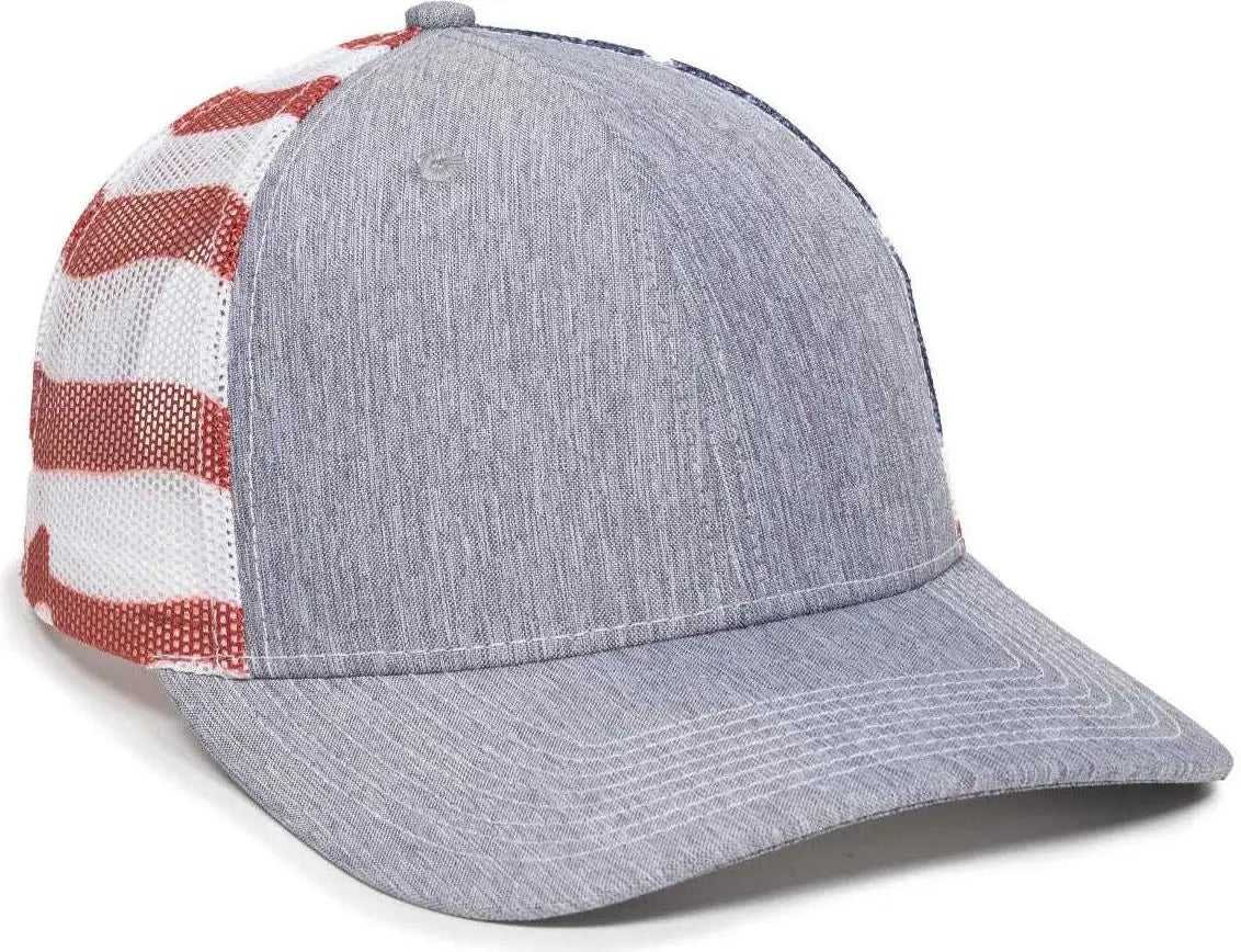 OC Sports OC771PM Mesh Back USA Flag Cap - LN Heathered Gray USA - Gray / 6 7/8’’ - 7 1/2’’