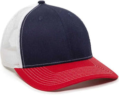 OC Sports OC771V Adjustable Mesh Back Cap - Navy White Red - Navy White / 6 7/8’’ - 7 1/2’’