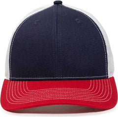 OC Sports OC771V Adjustable Mesh Back Cap - Navy White Red - Navy White / 6 7/8’’ - 7 1/2’’
