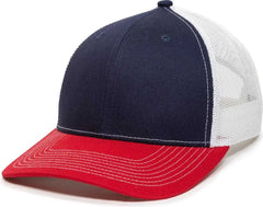 OC Sports OC771V Adjustable Mesh Back Cap - Navy White Red - Navy White / 6 7/8’’ - 7 1/2’’