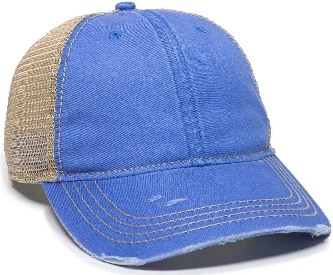 OC Sports OC801 Washed Adjustable Tea-Stained Mesh Back Panels Cap - Bahama Blue Tea Stain - Blue Ivory / 6 7/8’’ - 7