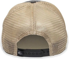OC Sports OC801 Washed Adjustable Tea-Stained Mesh Back Panels Cap - Black Tea Stain - Black Ivory / 6 7/8’’ - 7 1/2’’