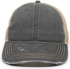 OC Sports OC801 Washed Adjustable Tea-Stained Mesh Back Panels Cap - Black Tea Stain - Black Ivory / 6 7/8’’ - 7 1/2’’