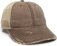 OC Sports OC801 Washed Adjustable Tea-Stained Mesh Back Panels Cap - Brown Tea Stain - Brown Ivory / 6 7/8’’ - 7 1/2’’