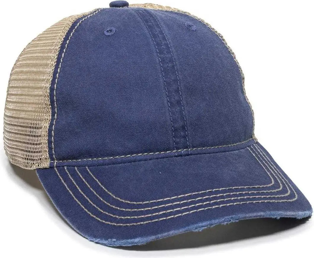 OC Sports OC801 Washed Adjustable Tea-Stained Mesh Back Panels Cap - Navy Tea Stain - Navy Ivory / 6 7/8’’ - 7 1/2’’