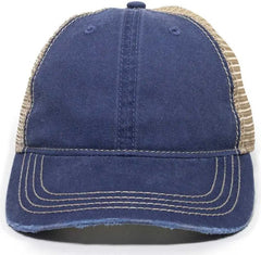 OC Sports OC801 Washed Adjustable Tea-Stained Mesh Back Panels Cap - Navy Tea Stain - Navy Ivory / 6 7/8’’ - 7 1/2’’