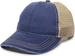 OC Sports OC801 Washed Adjustable Tea-Stained Mesh Back Panels Cap - Navy Tea Stain - Navy Ivory / 6 7/8’’ - 7 1/2’’