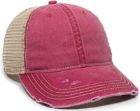 OC Sports OC801 Washed Adjustable Tea-Stained Mesh Back Panels Cap - Ruby Tea Stain - Cardinal Ivory / 6 7/8’’ - 7 1/2’’