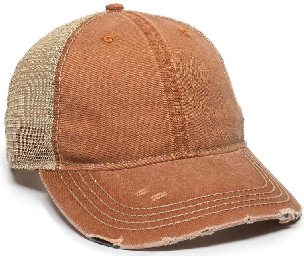 OC Sports OC801 Washed Adjustable Tea-Stained Mesh Back Panels Cap - Rust Tea Stain - Burnt Orange Ivory / 6 7/8’’ - 7