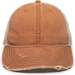 OC Sports OC801 Washed Adjustable Tea-Stained Mesh Back Panels Cap - Rust Tea Stain - Burnt Orange Ivory / 6 7/8’’ - 7
