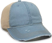 OC Sports OC801 Washed Adjustable Tea-Stained Mesh Back Panels Cap - Sage Tea Stain - Blue Ivory / 6 7/8’’ - 7 1/2’’