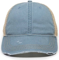 OC Sports OC801 Washed Adjustable Tea-Stained Mesh Back Panels Cap - Sage Tea Stain - Blue Ivory / 6 7/8’’ - 7 1/2’’