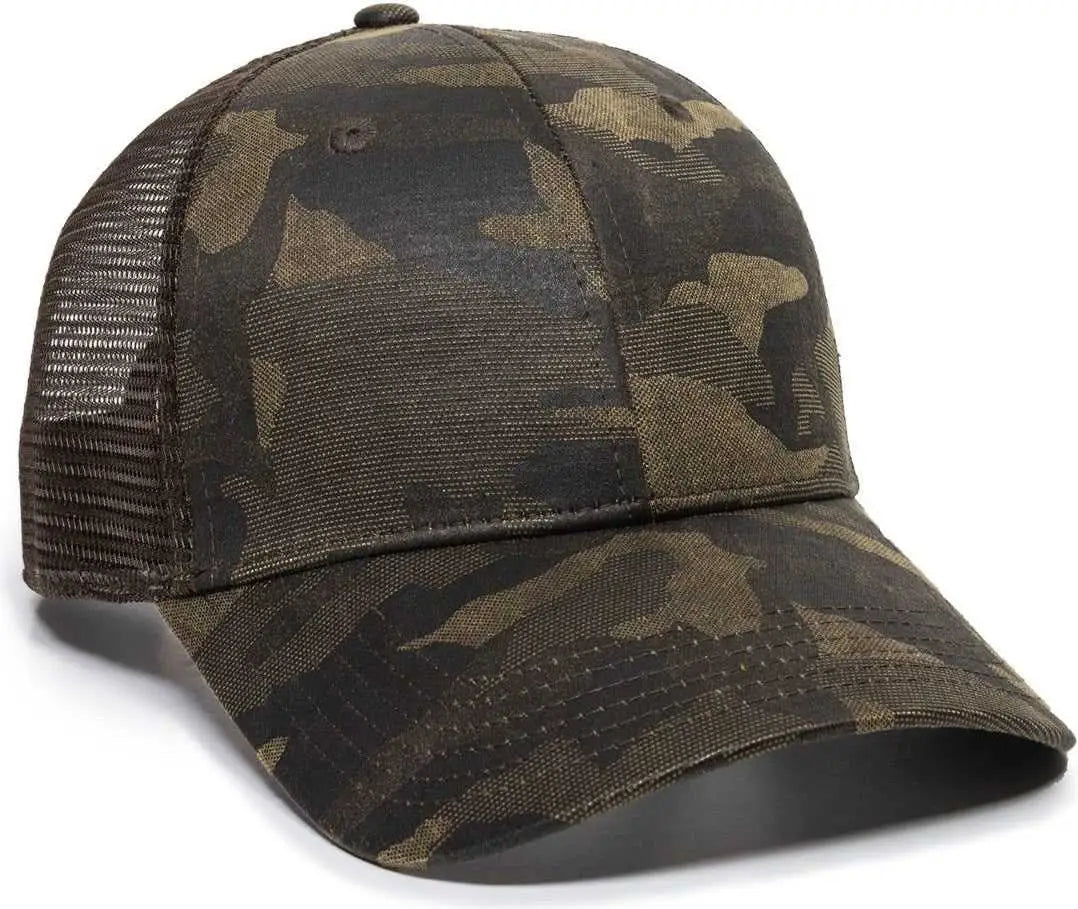 OC Sports OC802 Adjustable Etched Camo Canvas Front Panels Mesh Back Cap - Light Brown Brown - Light Brown Brown / OSFM