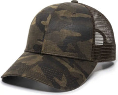 OC Sports OC802 Adjustable Etched Camo Canvas Front Panels Mesh Back Cap - Light Brown Brown - Light Brown Brown / OSFM