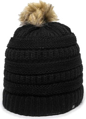 OC Sports OC805 Ladies Beanie with Pom - Black Gold - Black Gold / One Size Fits Most