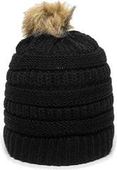 OC Sports OC805 Ladies Beanie with Pom - Black Gold - Black Gold / One Size Fits Most