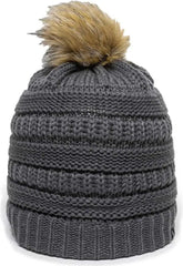 OC Sports OC805 Ladies Beanie with Pom - Charcoal Gold - Dark Gray Gold / One Size Fits Most