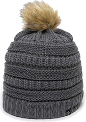 OC Sports OC805 Ladies Beanie with Pom - Charcoal Gold - Dark Gray Gold / One Size Fits Most