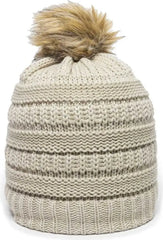 OC Sports OC805 Ladies Beanie with Pom - Ivory Gold - Ivory Gold / One Size Fits Most