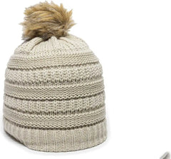 OC Sports OC805 Ladies Beanie with Pom - Ivory Gold - Ivory Gold / One Size Fits Most