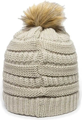 OC Sports OC805 Ladies Beanie with Pom - Ivory Gold - Ivory Gold / One Size Fits Most