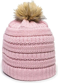 OC Sports OC805 Ladies Beanie with Pom - Rose Gold - Pink Gold / One Size Fits Most
