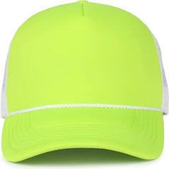 OC Sports OCFOAM 5 Panel Foam Mesh Trucker with Cord Cap - Neon Lime White - White / OSFM