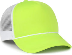 OC Sports OCFOAM 5 Panel Foam Mesh Trucker with Cord Cap - Neon Lime White - White / OSFM