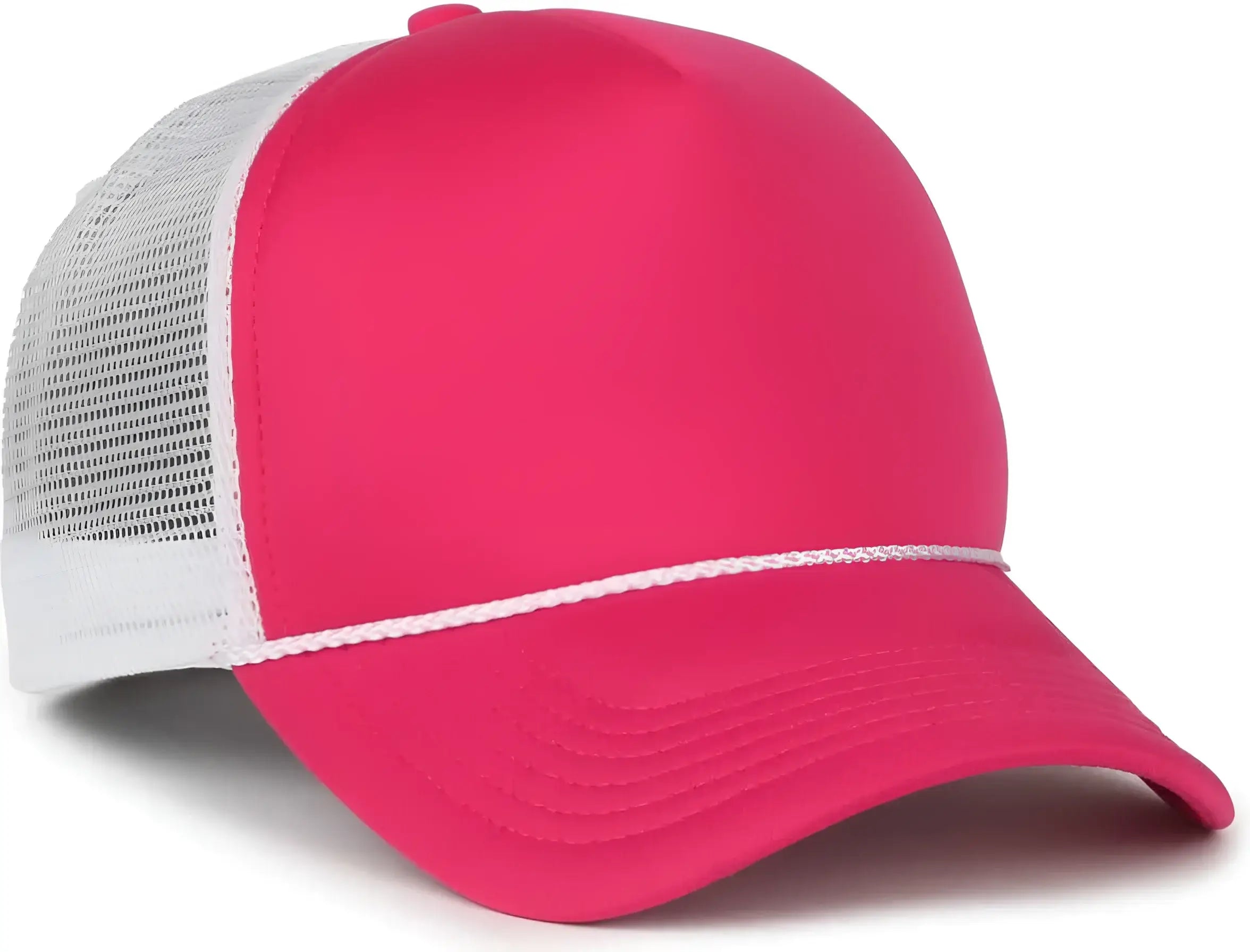 OC Sports OCFOAM 5 Panel Foam Mesh Trucker with Cord Cap - Neon Pink White - White / OSFM