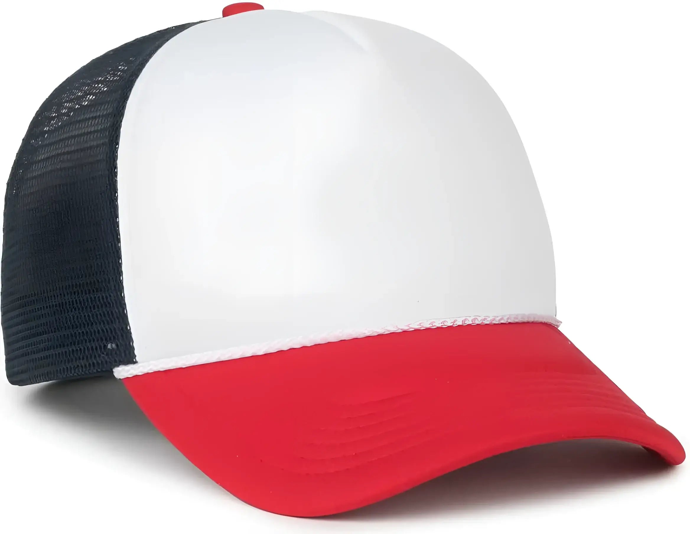 OC Sports OCFOAM 5 Panel Foam Mesh Trucker with Cord Cap - White Navy Red - Red / OSFM