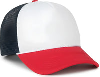 OC Sports OCFOAM 5 Panel Foam Mesh Trucker with Cord Cap - White Navy Red - Red / OSFM
