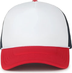 OC Sports OCFOAM 5 Panel Foam Mesh Trucker with Cord Cap - White Navy Red - Red / OSFM