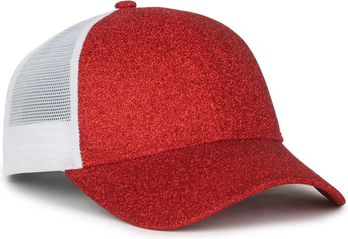 OC Sports OCGLTR Glitter Mesh Back Cap - Ruby White - White / Ladies