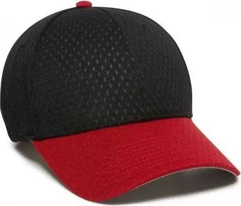 OC Sports PFX-120 Proflex Stretch Fit Mesh Baseball Cap - Black Red - Black Red / 6 3/8’’ - 6 3/4’’