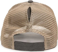 OC Sports PNY-100M Adjustable Meshback Cap with Ponytail Hole - Black Tea Stain - Black Ivory / 6 7/8’’ - 7 1/2’’