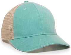 OC Sports PNY-100M Adjustable Meshback Cap with Ponytail Hole - Mint Tea Stain - Green Ivory / 6 7/8’’ - 7 1/2’’