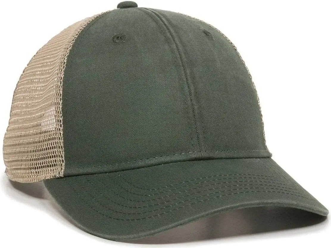 OC Sports PNY-100M Adjustable Meshback Cap with Ponytail Hole - Olive Tea Stain - Olive Ivory / 6 7/8’’ - 7 1/2’’