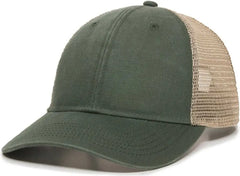 OC Sports PNY-100M Adjustable Meshback Cap with Ponytail Hole - Olive Tea Stain - Olive Ivory / 6 7/8’’ - 7 1/2’’