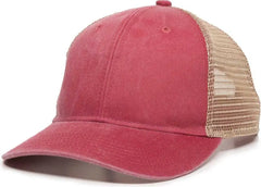 OC Sports PNY-100M Adjustable Meshback Cap with Ponytail Hole - Red Tea Stain - Red Ivory / 6 7/8’’ - 7 1/2’’