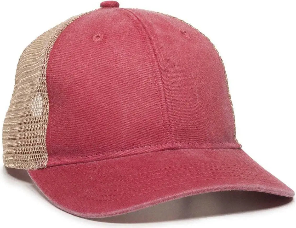 OC Sports PNY-100M Adjustable Meshback Cap with Ponytail Hole - Red Tea Stain - Red Ivory / 6 7/8’’ - 7 1/2’’