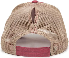OC Sports PNY-100M Adjustable Meshback Cap with Ponytail Hole - Red Tea Stain - Red Ivory / 6 7/8’’ - 7 1/2’’
